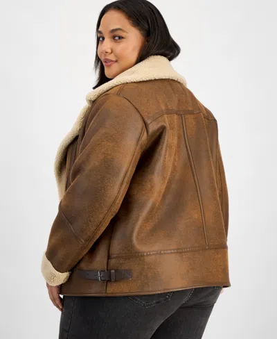 Steve Madden Plus Size Asymmetric Faux-shearling Coat In Multi