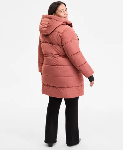 Steve Madden Plus Size Hooded Anorak Puffer Coat In Brown