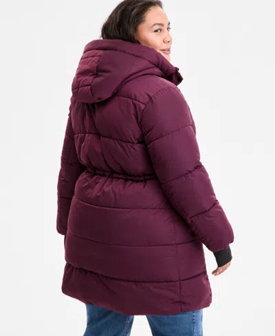 Steve Madden Plus Size Hooded Anorak Puffer Coat In Brown