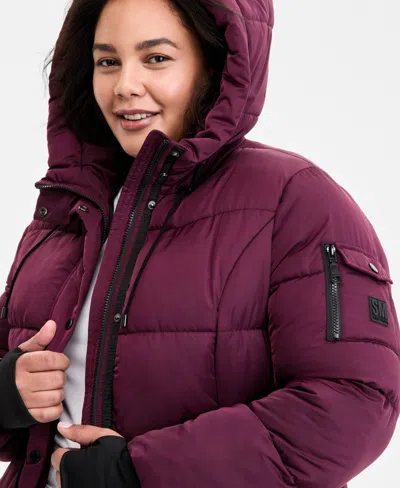Steve Madden Plus Size Hooded Anorak Puffer Coat In Brown
