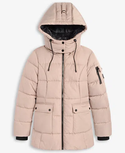 Steve Madden Plus Size Hooded Utility-pocket Puffer Coat In Pink