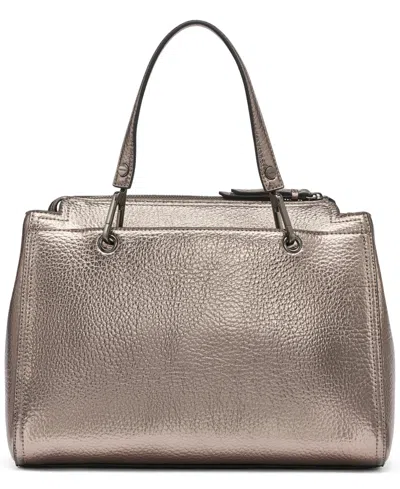 Calvin Klein Garnet Triple Compartment Top Zipper Metallic Satchel In Gray
