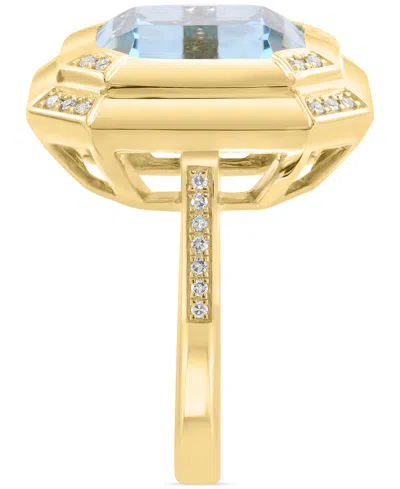Effy Collection Effy Sky Blue Topaz (12-1/2 Ct. Tw.) & Diamond (1/8 Ct. T.w.) Ring In 14k Gold-plated Sterling Silve In Blue