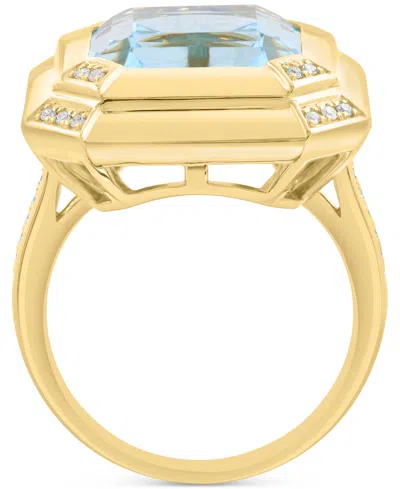 Effy Collection Effy Sky Blue Topaz (12-1/2 Ct. Tw.) & Diamond (1/8 Ct. T.w.) Ring In 14k Gold-plated Sterling Silve In Blue