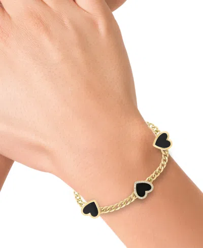 Effy Collection Effy Onyx (9 X 8-1/2 Mm) & Diamond (1/4 Ct. T.w.) Heart Flex Bracelet In 14k Gold Over Silver In Black