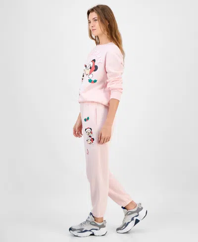 Disney Hybrid Apparel Juniors Mickey Mouse Holiday Sweatshirt Jogger Pants In Pink