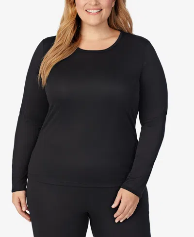 Cuddl Duds Plus Size Long Sleeve Crewneck Top In Black