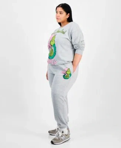 Love Tribe Hybrid Apparel Juniors Grinch Graphic Sweatshirt Jogger Pants In Gray