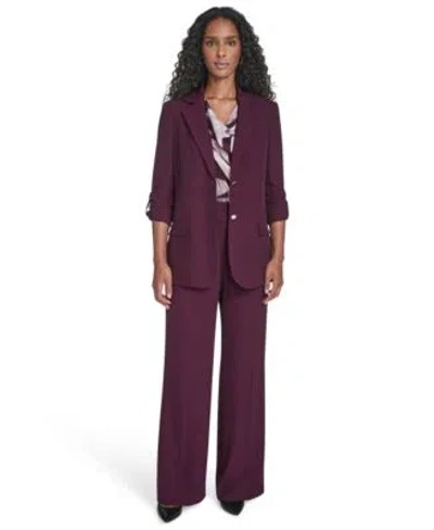 Calvin Klein Womens Two Button Roll Tab Jacket Wide Leg Pants In Purple