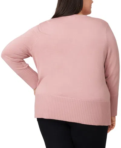 Melissa Paige Plus Size Solid V-neck High-cuff Sweater In Pink