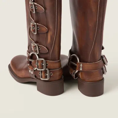 Miu Miu Stivali Buckle-detailed Leather Knee Boots In Brown