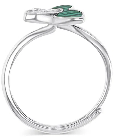 Macy's Malachite And Cubic Zirconia Butterfly Ring And Necklace Set In Sterling Silver In Metallic