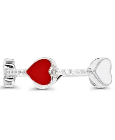 Macy's Cubic Zirconia & Red & White Enamel Heart Ring In Sterling Silver (also In Black Spinel) In Metallic