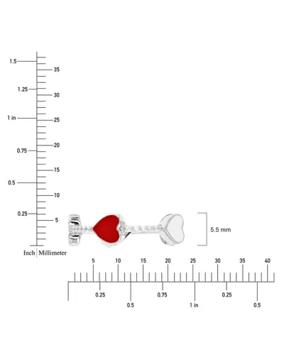 Macy's Cubic Zirconia & Red & White Enamel Heart Ring In Sterling Silver (also In Black Spinel) In Metallic