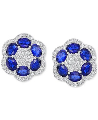 Macy's Blue (2.4 Ct. T.w.) And White (0.5 Ct. T.w.) Sapphire Stud Earrings In Sterling Silver In Silver