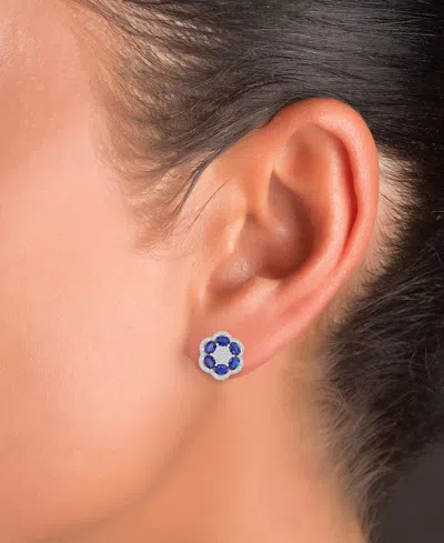 Macy's Blue (2.4 Ct. T.w.) And White (0.5 Ct. T.w.) Sapphire Stud Earrings In Sterling Silver In Silver