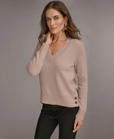 Donna Karan Women's V-neck Cashmere Sweater In Brown