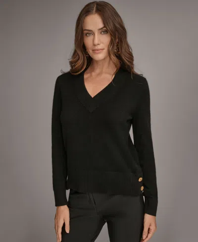 Donna Karan Women's V-neck Cashmere Sweater In Black