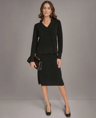 Donna Karan Women's V-neck Cashmere Sweater In Black