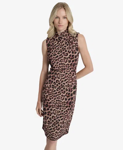 Dkny Women's Sleeveless Mock Neck Sheath Dress In Brown