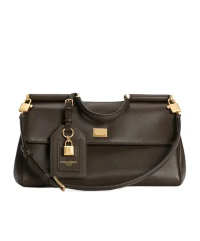 Dolce & Gabbana Brown Handbag With Key And Padlock Detail And Adjustable And Removable Shoulder Strap In Leather Wom In Brown