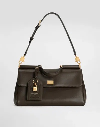Dolce & Gabbana Brown Handbag With Key And Padlock Detail And Adjustable And Removable Shoulder Strap In Leather Wom In Brown