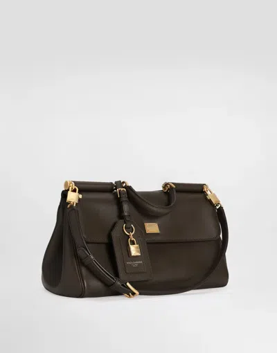 Dolce & Gabbana Brown Handbag With Key And Padlock Detail And Adjustable And Removable Shoulder Strap In Leather Wom In Brown