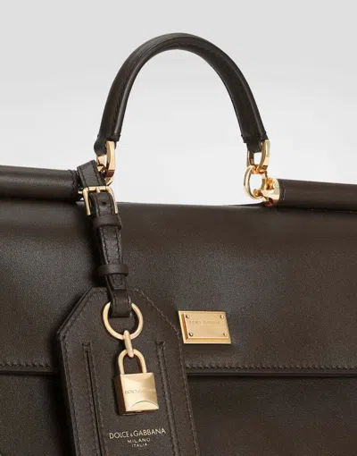 Dolce & Gabbana Brown Handbag With Key And Padlock Detail And Adjustable And Removable Shoulder Strap In Leather Wom In Brown