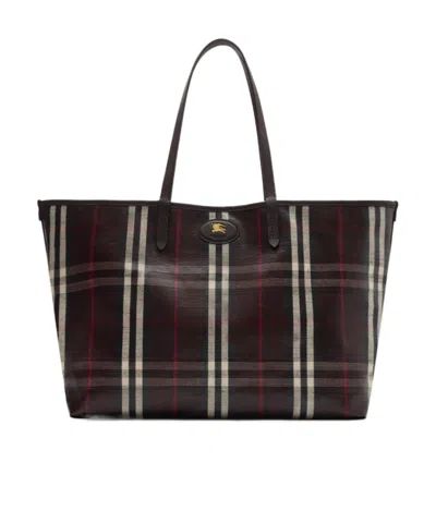 Burberry Womens Mahogany Medium Highlands Cotton-blend Tote Bag In Multi