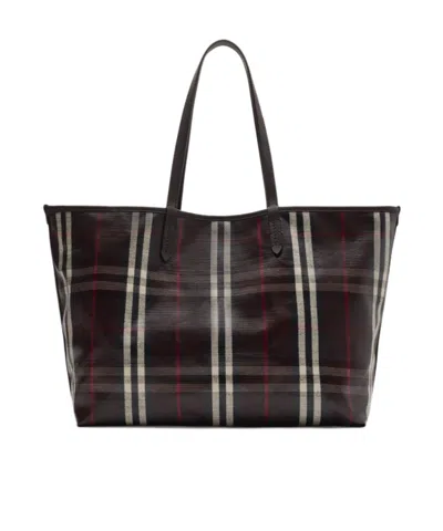 Burberry Womens Mahogany Medium Highlands Cotton-blend Tote Bag In Multi