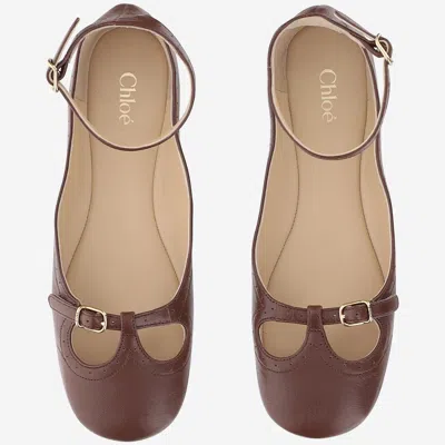Chloé Flat Shoe With Burnished Look Made In Italy In Brown