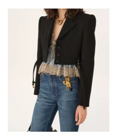 Chloé Cropped Spencer Jacket In Wool Crêpe Black Size 8 100% Virgin Wool, Horn Bubalus Bubalis, Farmed, Co In Black