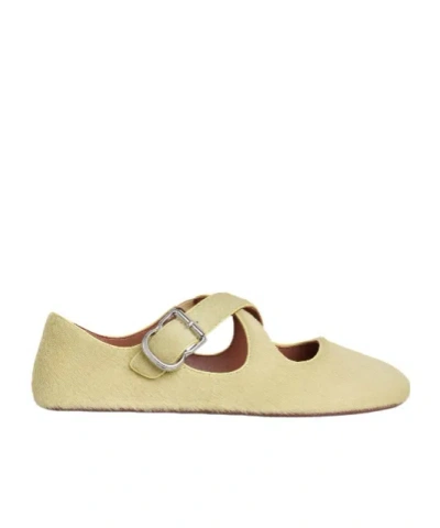 Alaïa Criss Cross Leather-trimmed Calf Hair Ballet Flats In Yellow