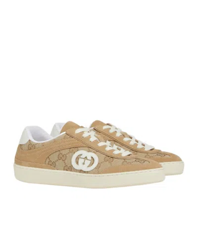 Gucci Beige G75 Sneaker In Suede And Gg Fabric Women In Multi