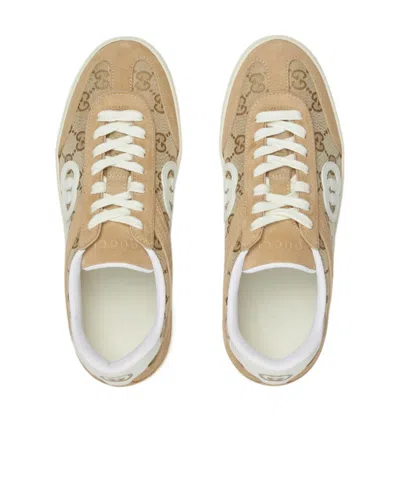 Gucci Beige G75 Sneaker In Suede And Gg Fabric Women In Multi