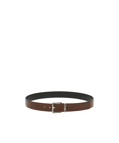 Ferragamo Fixed Belt With A Square Buckle In Brown