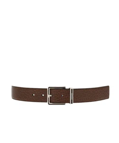 Ferragamo Fixed Belt With A Square Buckle In Brown