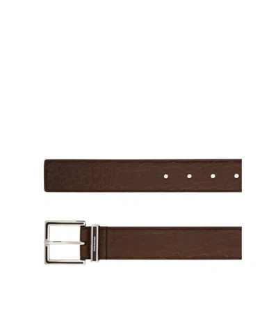 Ferragamo Fixed Belt With A Square Buckle In Brown