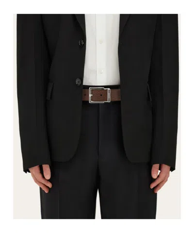 Ferragamo Fixed Belt With A Square Buckle In Brown