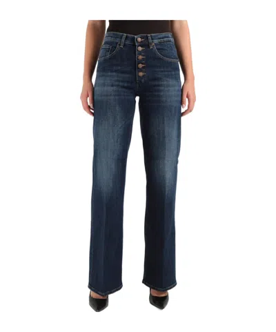 Dondup Medium Blue Straight-leg Jeans With Button Closure In Blue