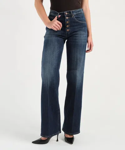 Dondup Medium Blue Straight-leg Jeans With Button Closure In Blue