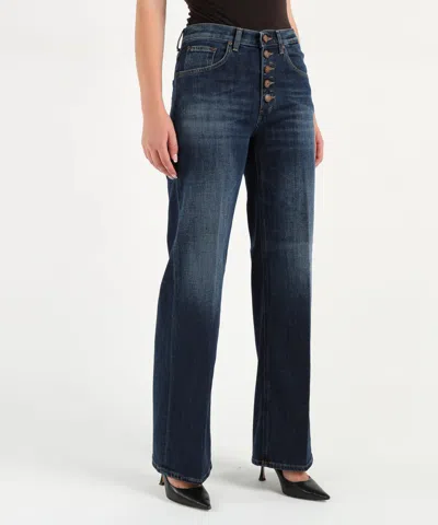 Dondup Medium Blue Straight-leg Jeans With Button Closure In Blue