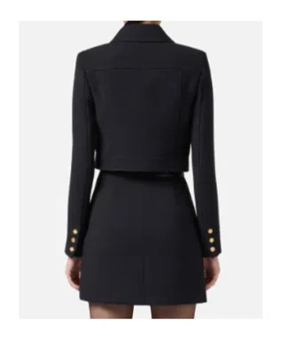 Elisabetta Franchi Jacket In Technical Fabric With Faux Leather Details In Black