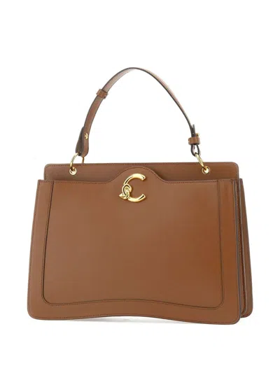 Coccinelle Structured Brown Leather Top Handle Handbag In Brown