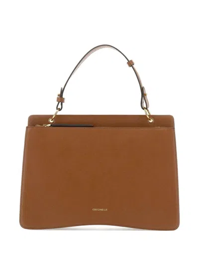 Coccinelle Structured Brown Leather Top Handle Handbag In Brown