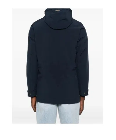 Woolrich Soft Shell Coat Barrow Mact Melton Blue In Animal Print