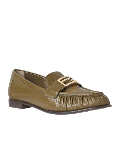 Fendi Baguette Ff Plaque Gathered Loafers In Brown