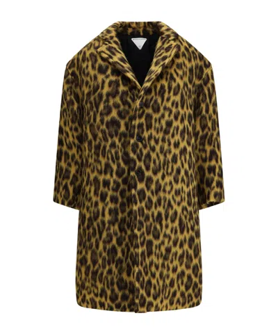 Bottega Veneta Women Multicolor Single-breasted Coat With Notched Revers And All-over Leopard Print  In Brown