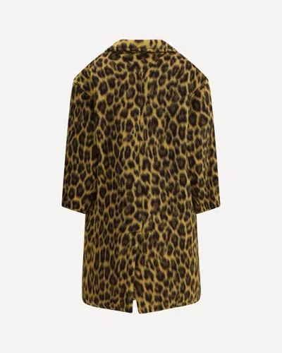 Bottega Veneta Women Multicolor Single-breasted Coat With Notched Revers And All-over Leopard Print  In Brown