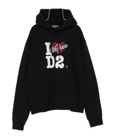 Dsquared2 Cotton Hoodie With Logo And Drawstring In Black